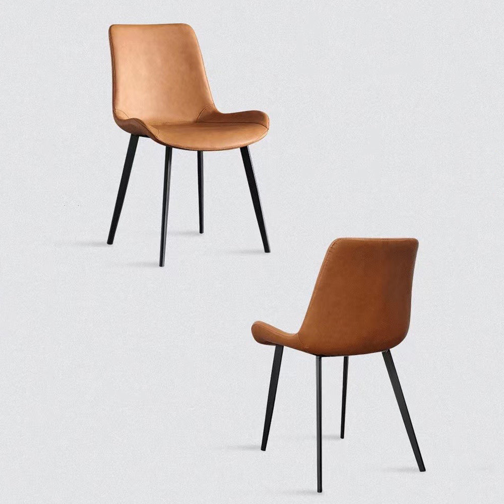Minimalist Dining Chairs | PU Retro Chair | Cafe Kitchen | Modern Metal Legs | Set of 2 | Brown