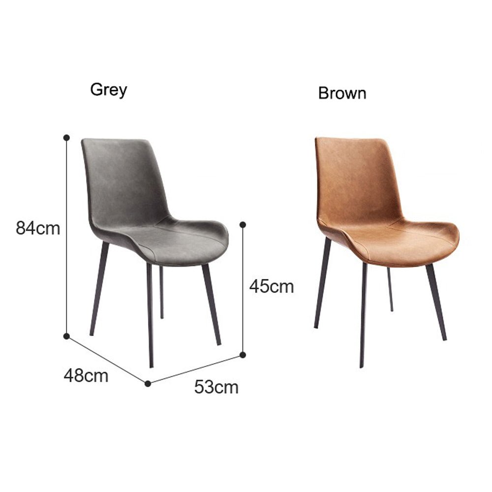 Minimalist Dining Chairs | PU Retro Chair | Cafe Kitchen | Modern Metal Legs | Set of 2 | Brown