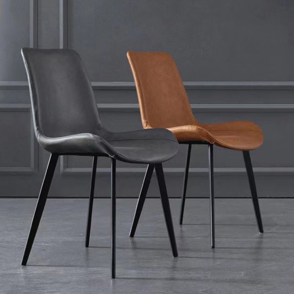 Minimalist Dining Chairs | PU Retro Chair | Cafe Kitchen | Modern Metal Legs | Set of 2 | Brown