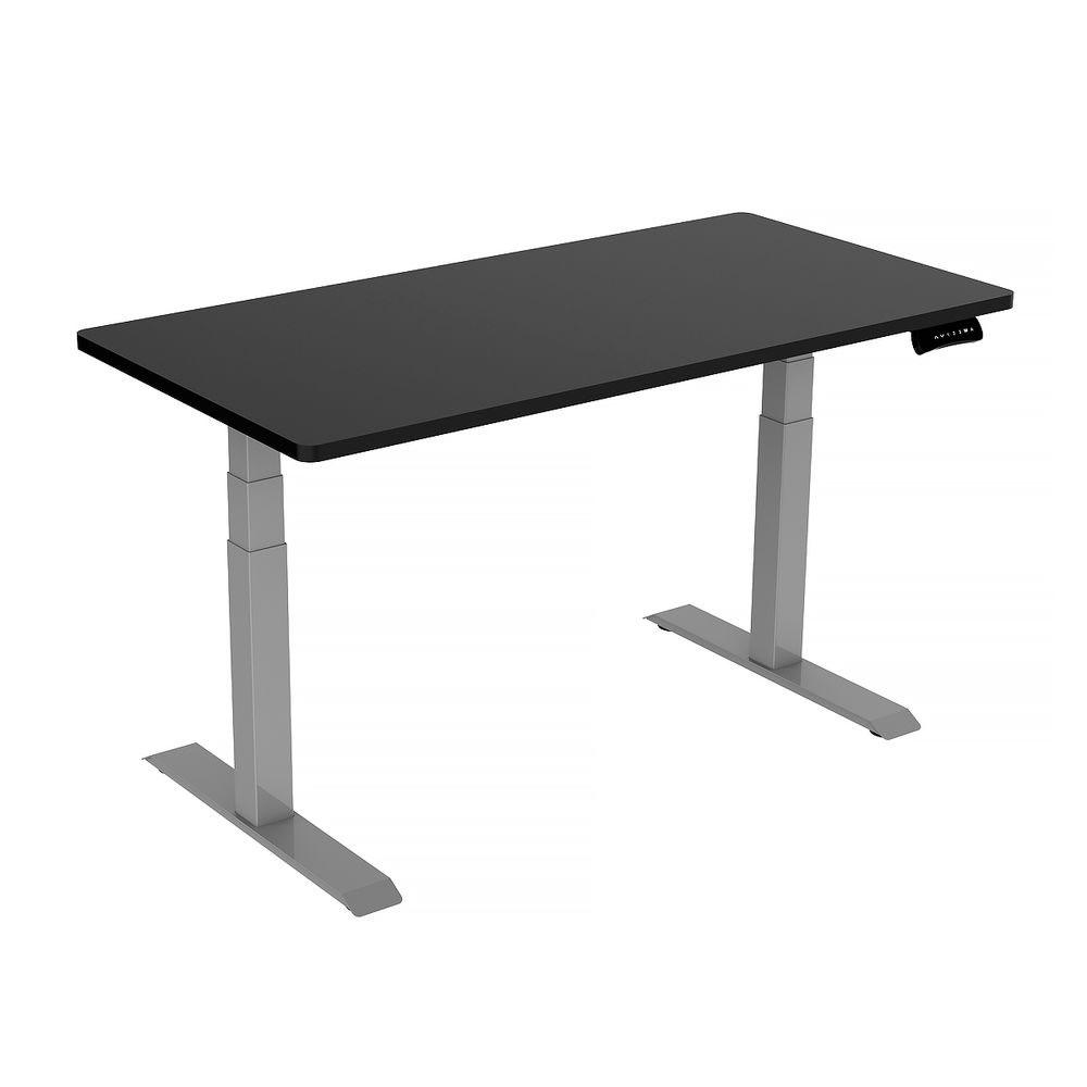 140cm Standing Desk | Height Adjustable | Sit Stand Motorised | Grey Dual Motors Frame | Black Top