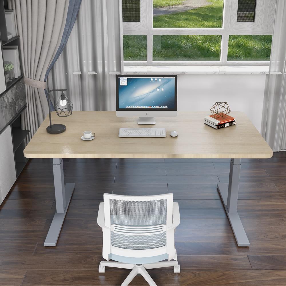 140cm Standing Desk | Height Adjustable | Sit Stand Motorised | Grey Dual Motors Frame | Maple Top