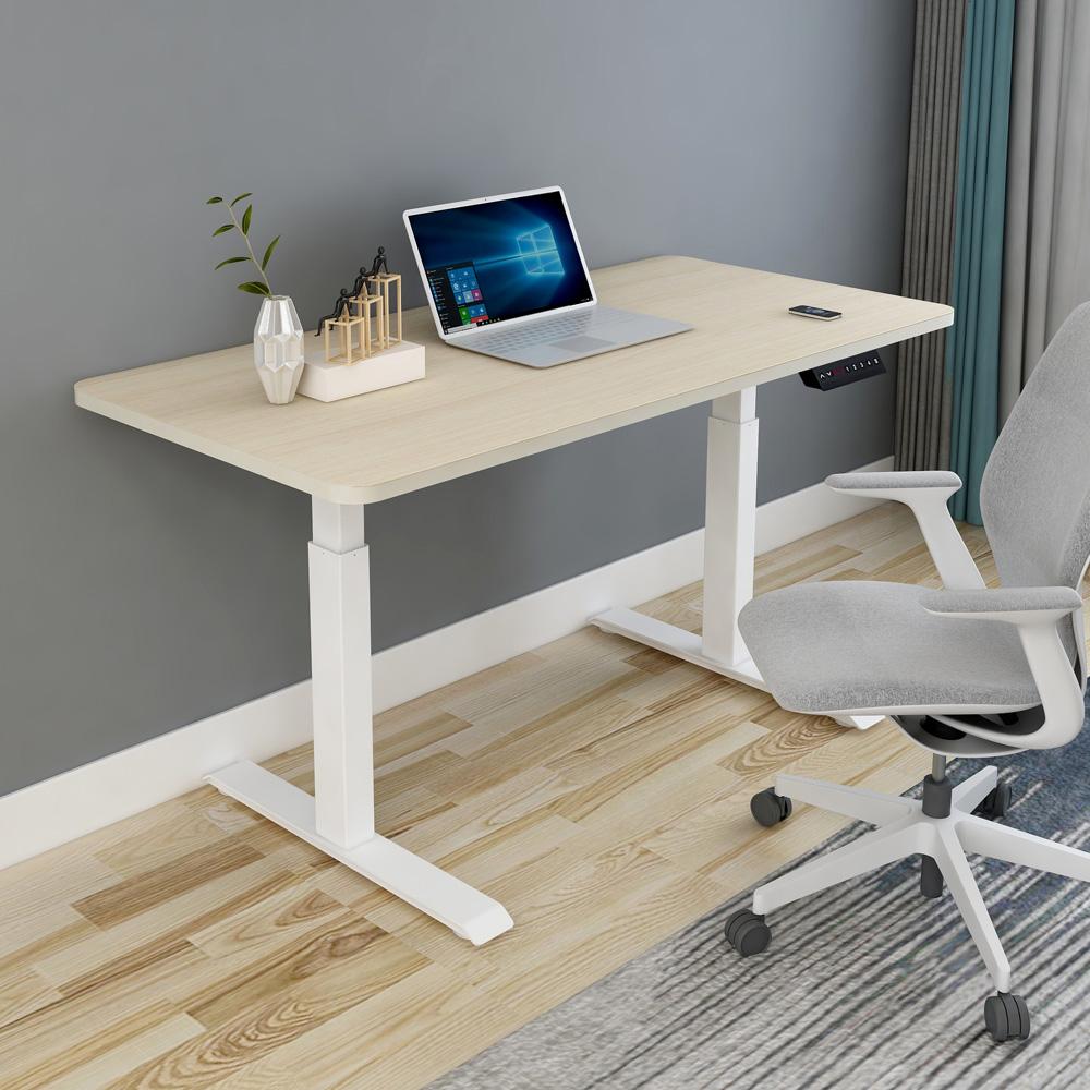 140cm Standing Desk | Height Adjustable | Sit Stand Motorised | Grey Dual Motors Frame | White Top