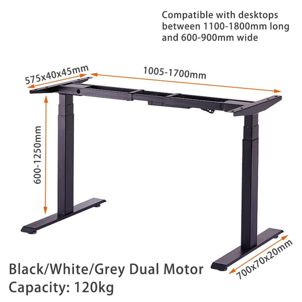 160cm Standing Desk | Height Adjustable | Sit Stand Motorised | Grey Dual Motors Frame | White Top