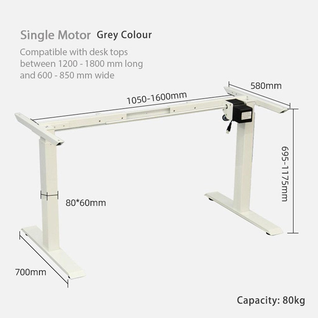 Standing Desk | Height Adjustable | Sit Stand Motorised | Grey Dual Motors Frame | 120cm | Black Top
