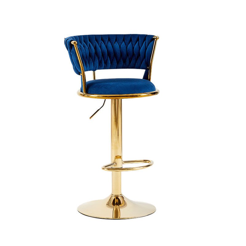 2x Adjustable Swivel Bar Stools | Velvet Upholstery | Gold Base | Padded Seat | Blue