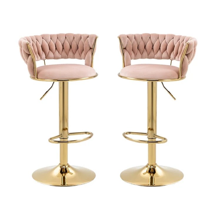 SERENITà Pink Velvet Seat Kitchen Breakfast Bar Stools | Counter Height | Cushioned Chairs | Home Bar | Set of 2