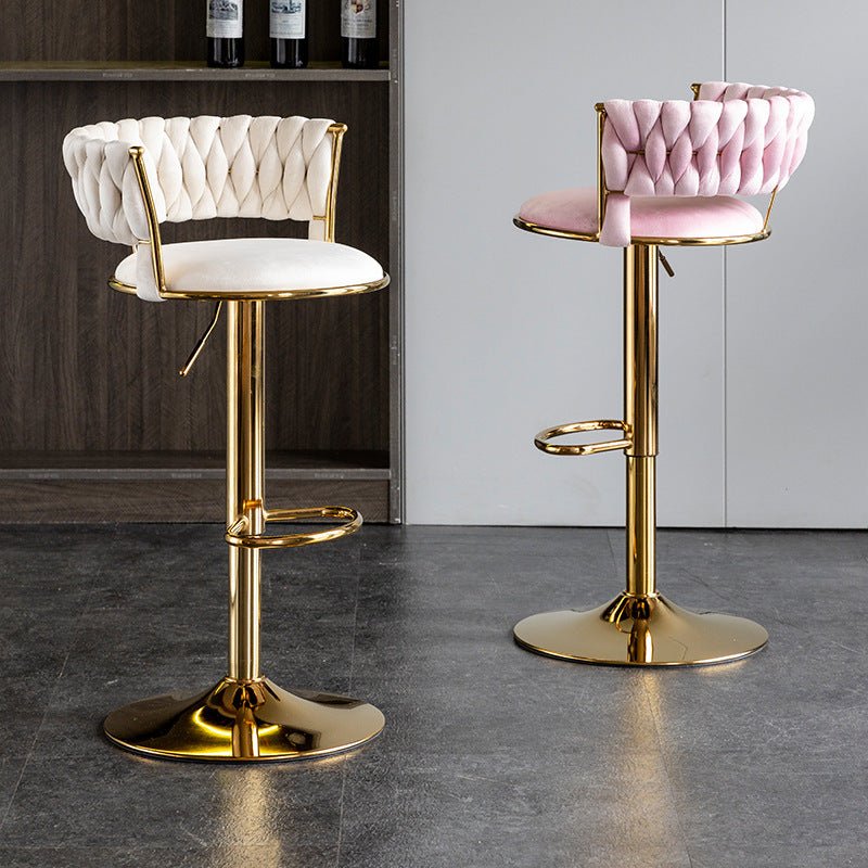 SERENITà Pink Velvet Seat Kitchen Breakfast Bar Stools | Counter Height | Cushioned Chairs | Home Bar | Set of 2