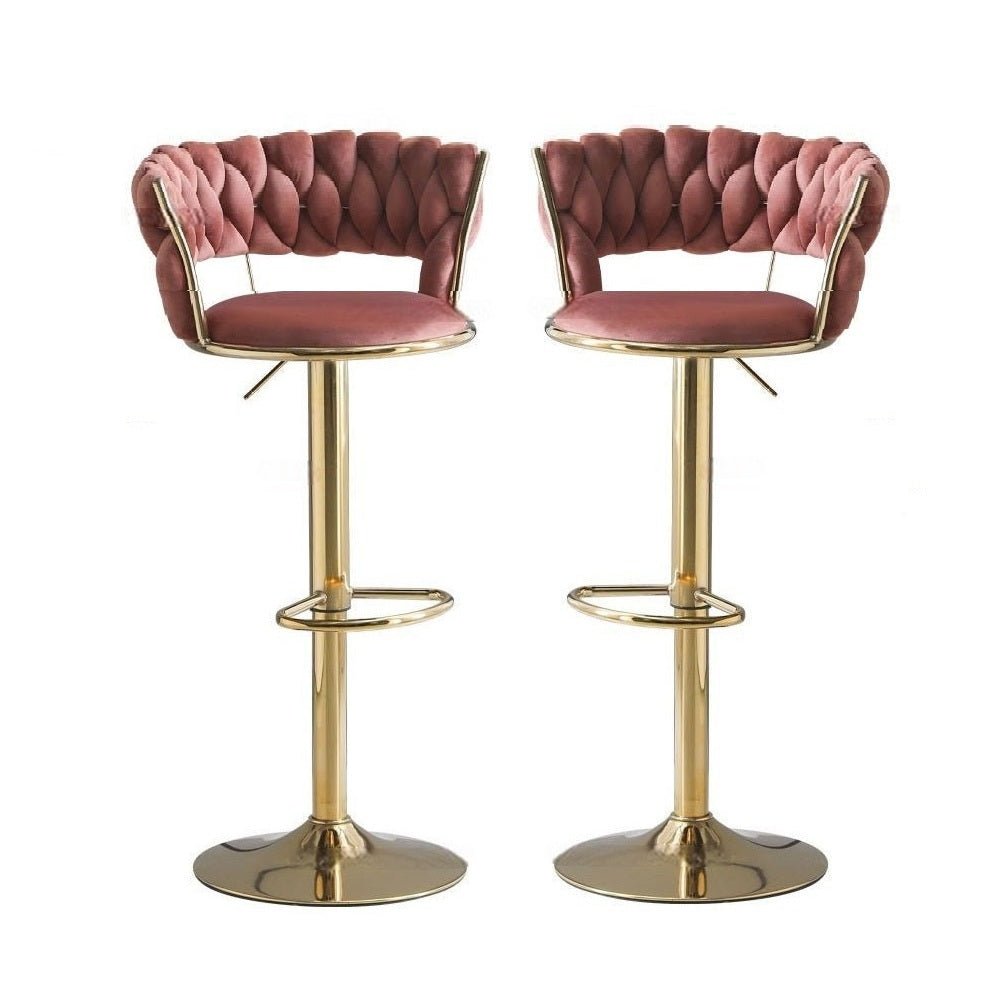 SERENITà Red Bean Brown Velvet Seat Kitchen Breakfast Bar Stools | Counter Height | Cushioned Chairs | Home Bar | Set of 2