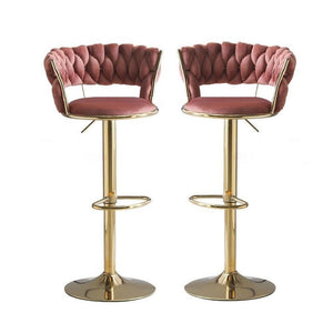 SERENITà Red Bean Brown Velvet Seat Kitchen Breakfast Bar Stools | Counter Height | Cushioned Chairs | Home Bar | Set of 2