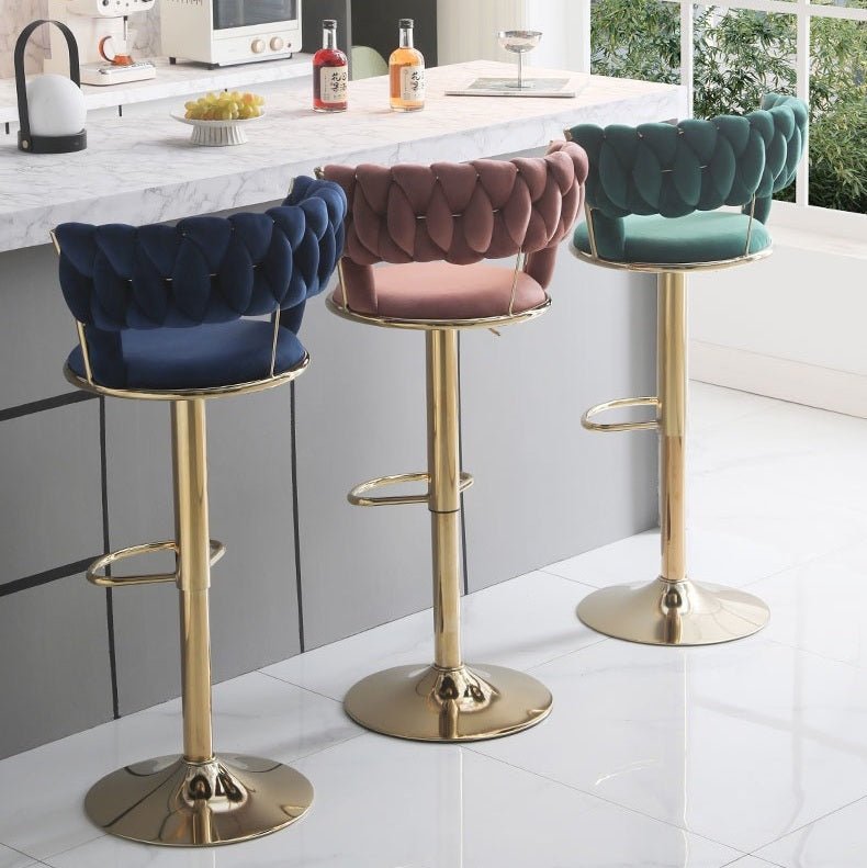 SERENITà Red Bean Brown Velvet Seat Kitchen Breakfast Bar Stools | Counter Height | Cushioned Chairs | Home Bar | Set of 2
