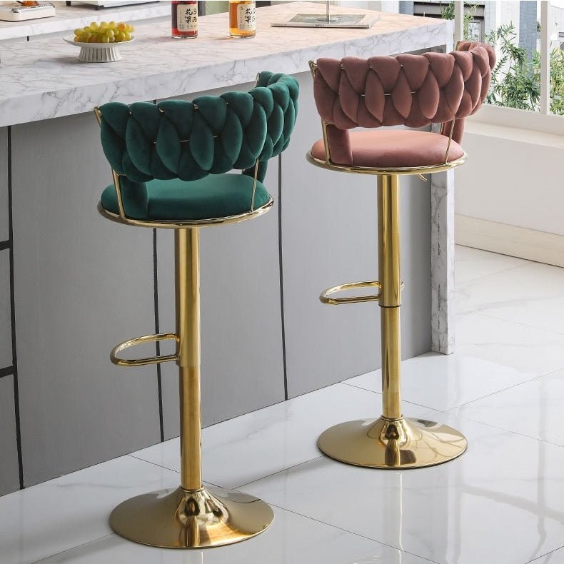 SERENITà Red Bean Brown Velvet Seat Kitchen Breakfast Bar Stools | Counter Height | Cushioned Chairs | Home Bar | Set of 2