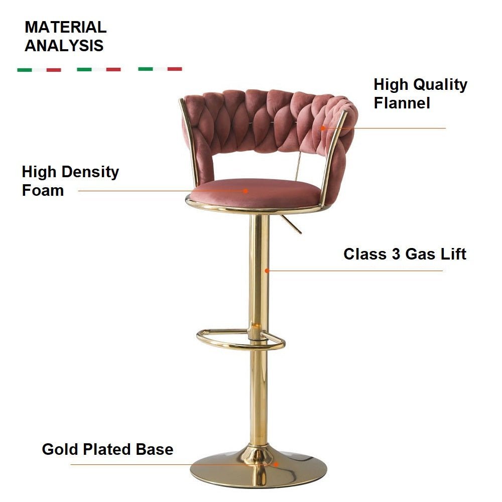 SERENITà Red Bean Brown Velvet Seat Kitchen Breakfast Bar Stools | Counter Height | Cushioned Chairs | Home Bar | Set of 2