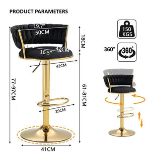 SERENITà Red Bean Brown Velvet Seat Kitchen Breakfast Bar Stools | Counter Height | Cushioned Chairs | Home Bar | Set of 2