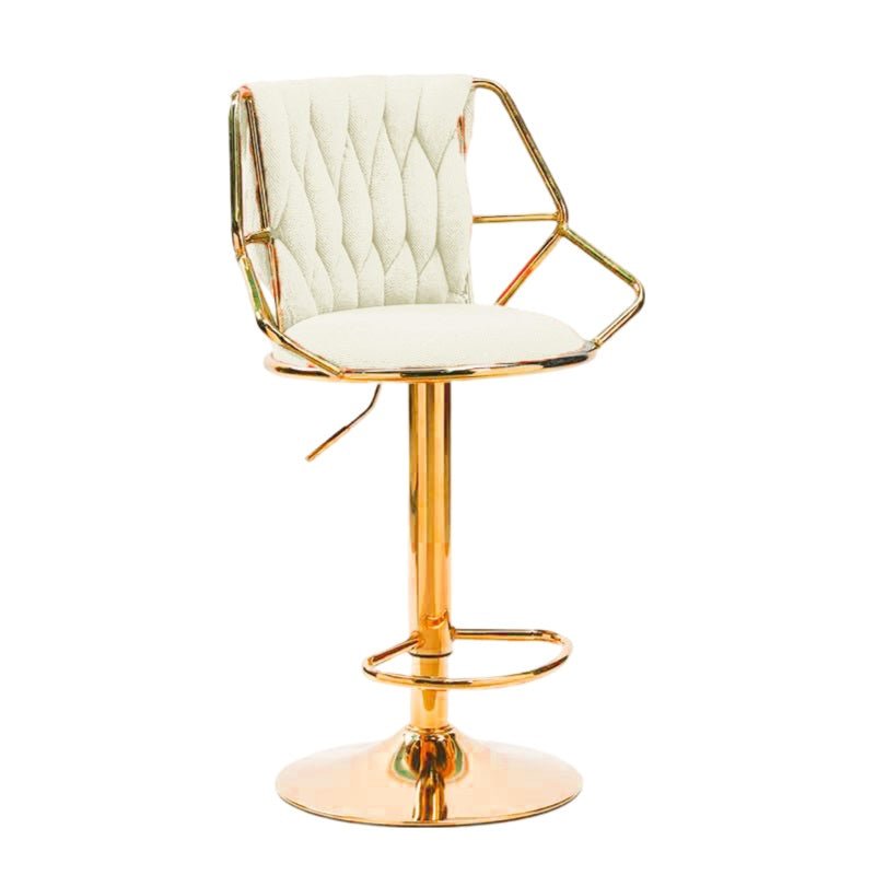 2X Height Velvet Padded Golden Round Base Barstools Chairs | with Backrest and Footrest | Beige