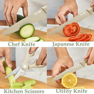 6-Piece Kitchen Knife Set | Non-Stick Stainless Steel Blades | Universal Knife Block