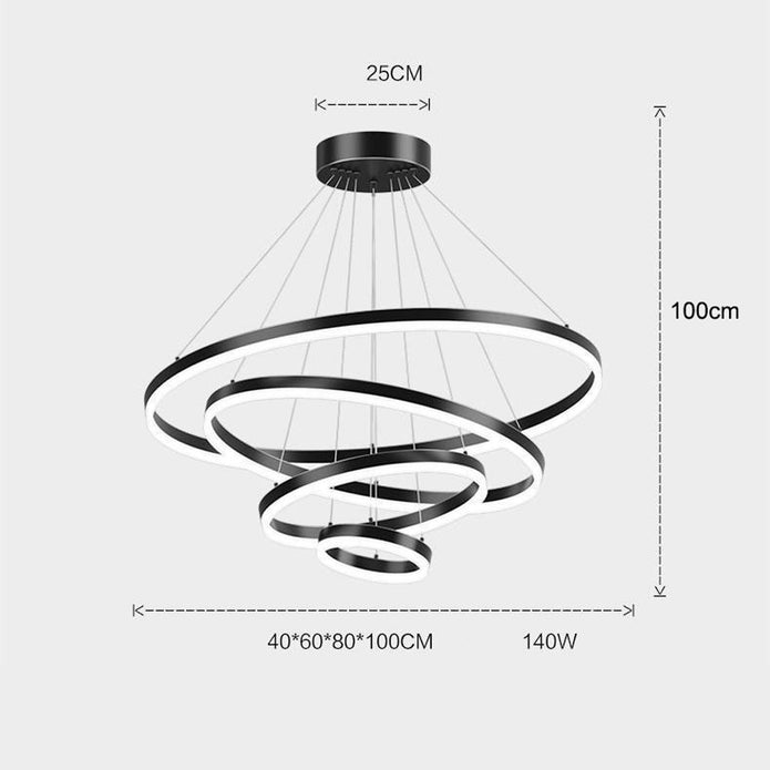Black 3-Ring Minimalist LED Pendant Light | Adjustable Circular Chandelier