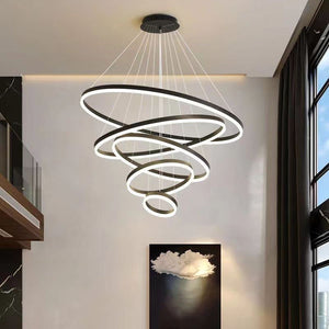Black 3-Ring Minimalist LED Pendant Light | Adjustable Circular Chandelier