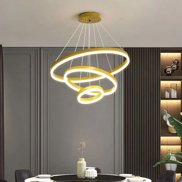 Gold 3-Ring Minimalist LED Pendant Light | Adjustable Circular Chandelier
