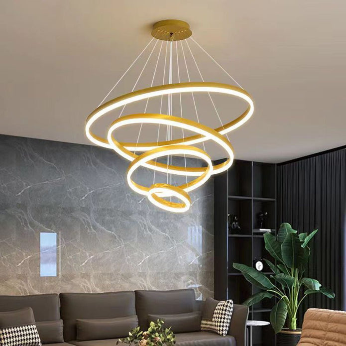 Gold 3-Ring Minimalist LED Pendant Light | Adjustable Circular Chandelier