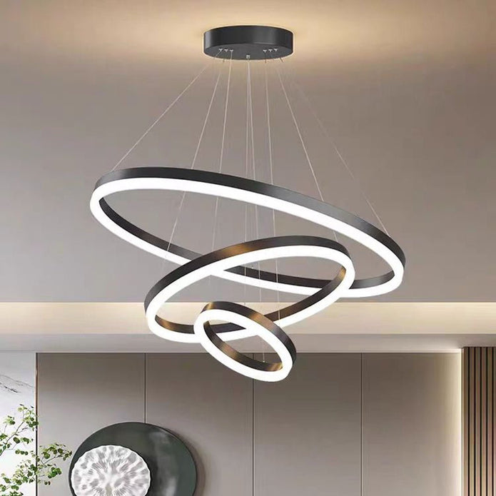 Gold 3-Ring Minimalist LED Pendant Light | Adjustable Circular Chandelier