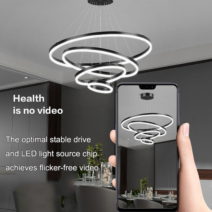 Gold 4-Ring Minimalist LED Pendant Light | Adjustable Circular Chandelier