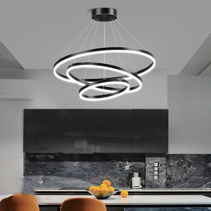 Gold 4-Ring Minimalist LED Pendant Light | Adjustable Circular Chandelier
