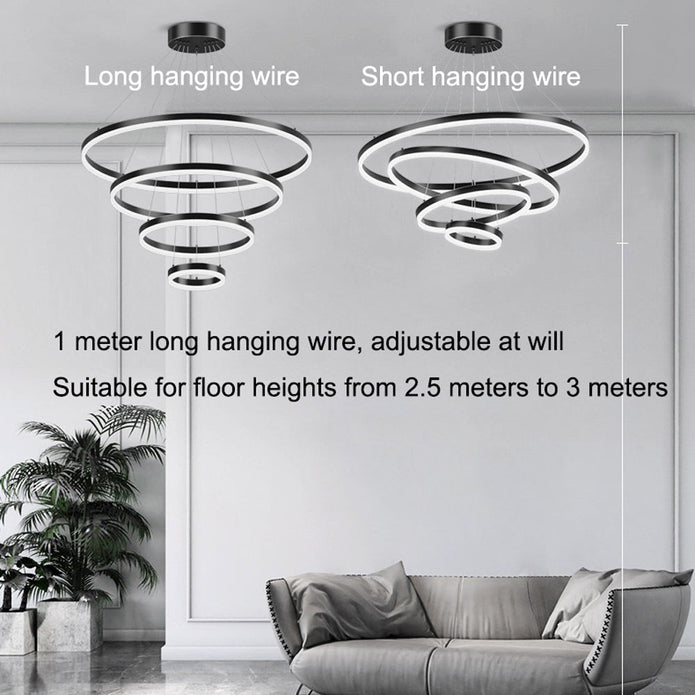 Gold 4-Ring Minimalist LED Pendant Light | Adjustable Circular Chandelier