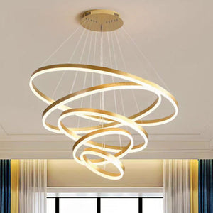 Gold 4-Ring Minimalist LED Pendant Light | Adjustable Circular Chandelier