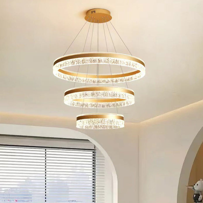 Gold 3-Ring 180W Modern Luxury Pendant Light | Adjustable Water Ripple LED Chandelier