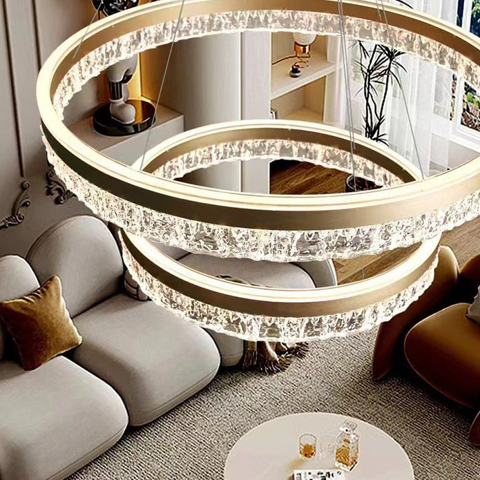 Gold 3-Ring 180W Modern Luxury Pendant Light | Adjustable Water Ripple LED Chandelier