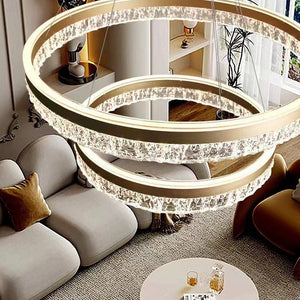 Gold 3-Ring 180W Modern Luxury Pendant Light | Adjustable Water Ripple LED Chandelier