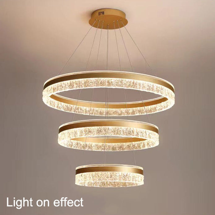 Gold 3-Ring 180W Modern Luxury Pendant Light | Adjustable Water Ripple LED Chandelier