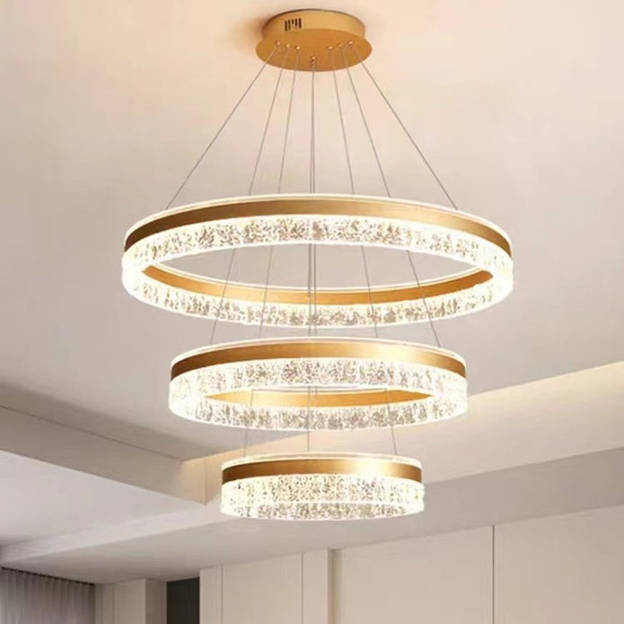 Gold 3-Ring 180W Modern Luxury Pendant Light | Adjustable Water Ripple LED Chandelier