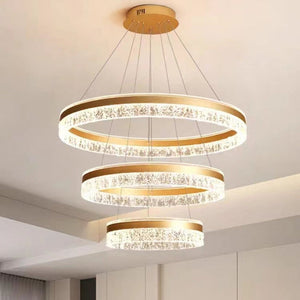 Gold 3-Ring 180W Modern Luxury Pendant Light | Adjustable Water Ripple LED Chandelier