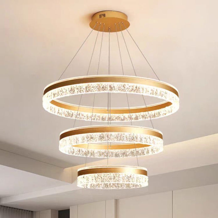 Gold 3-Ring 180W Modern Luxury Pendant Light | Adjustable Water Ripple LED Chandelier