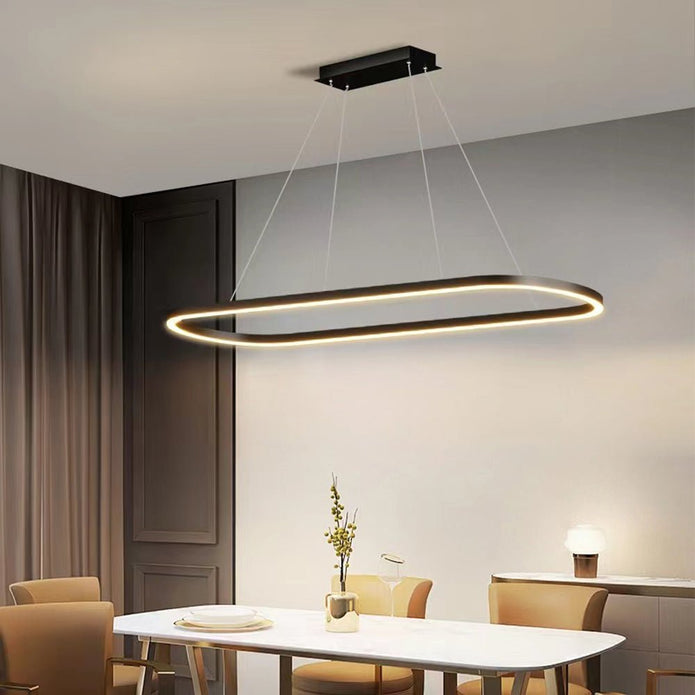 Modern Minimalist Oval Pendant Light | Adjustable LED Chandelier | Black