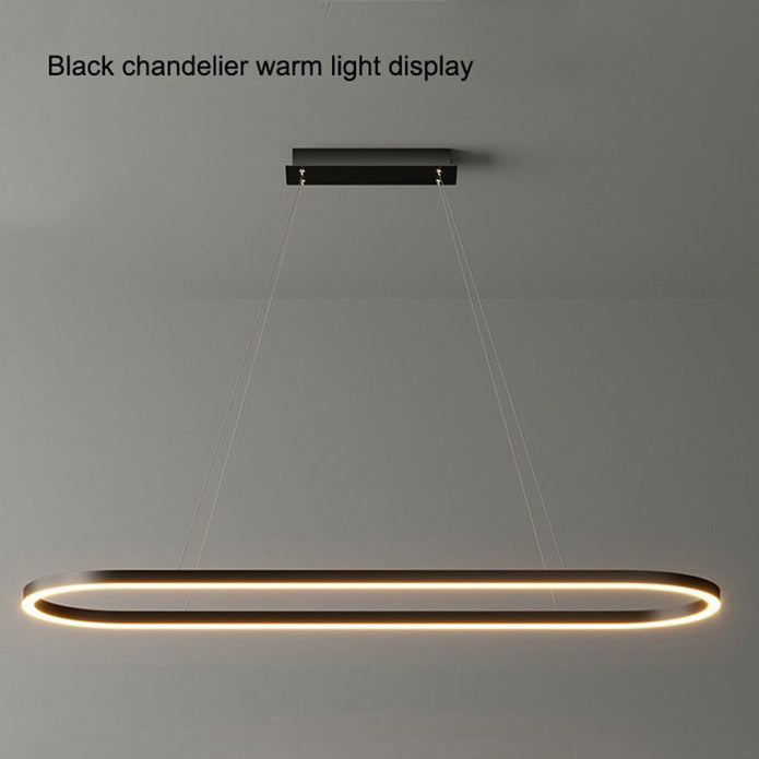 Modern Minimalist Oval Pendant Light | Adjustable LED Chandelier | Black