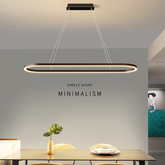 Modern Minimalist Oval Pendant Light | Adjustable LED Chandelier | Black