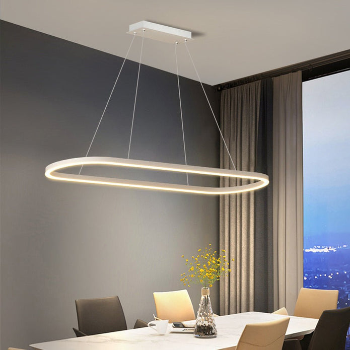 Modern Minimalist Oval Pendant Light | Adjustable LED Chandelier | Black