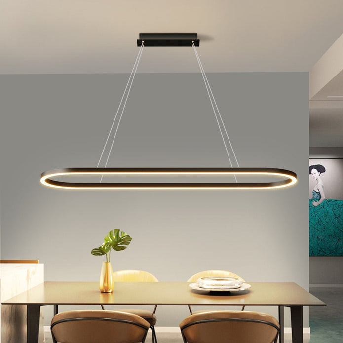 Modern Minimalist Oval Pendant Light | Adjustable LED Chandelier | Black
