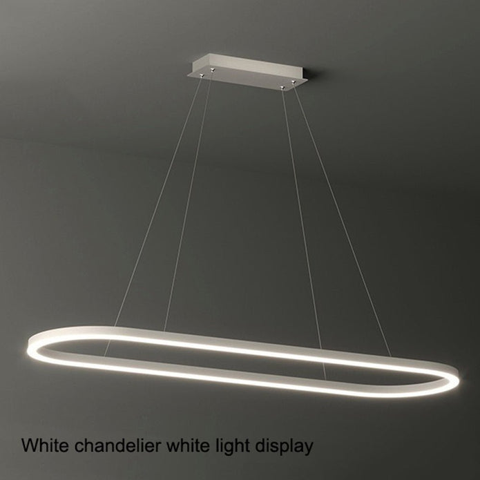 Modern Minimalist Oval Pendant Light | Adjustable LED Chandelier | Black