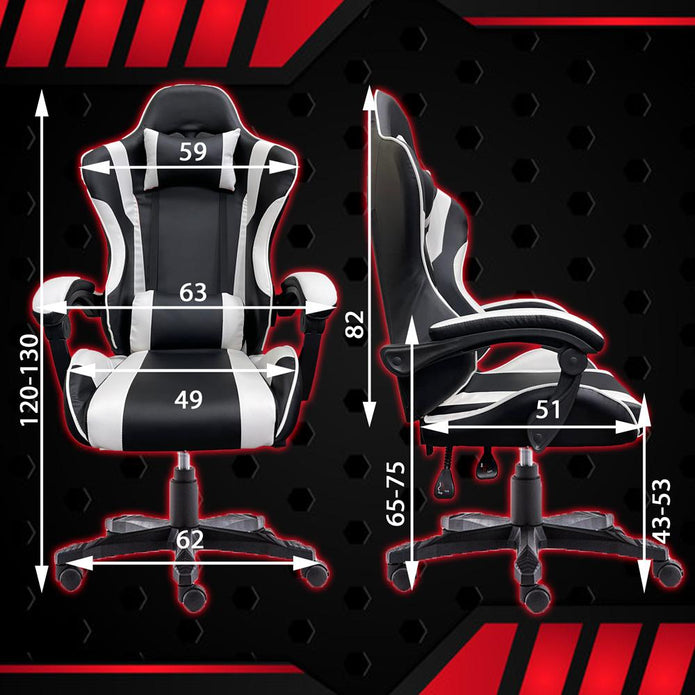 Gaming Chair | Office Computer Seating | Racing PU Executive Recliner | Large | Black White