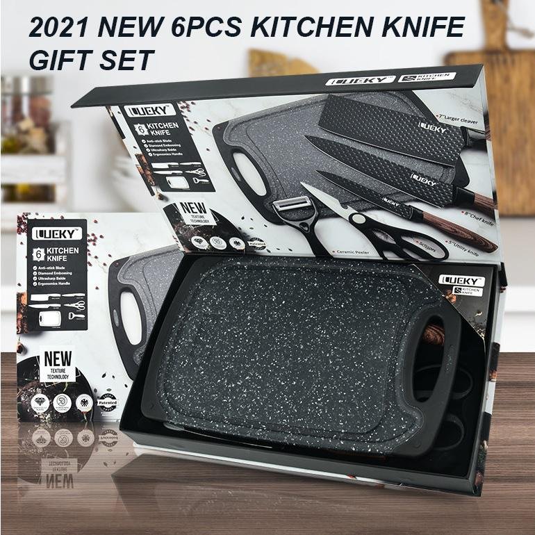6-Piece Kitchen Knife Set | Everich Chef Knives | Stainless Steel | Nonstick | Scissor Cutting Board