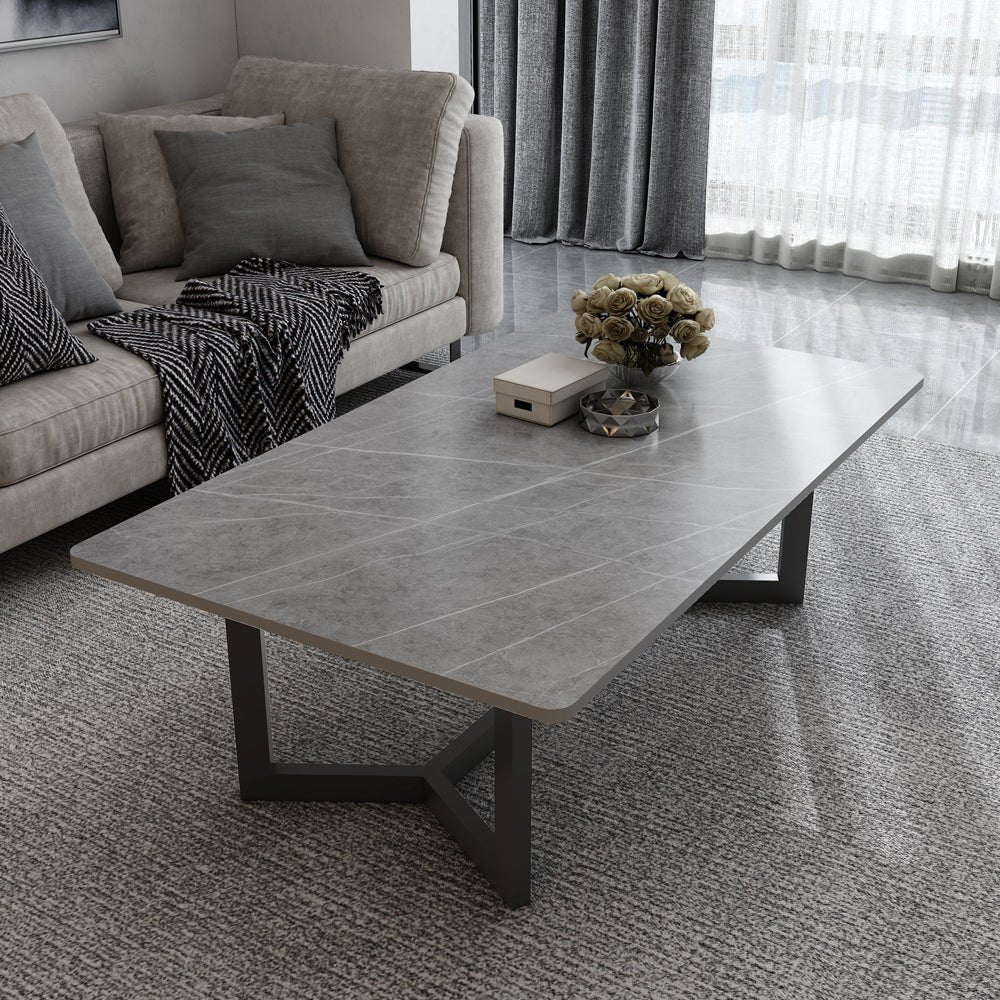 120x60cm Matte Grey Minimalist Slate Coffee Table | Marble Tea Table | Solid Metal Legs