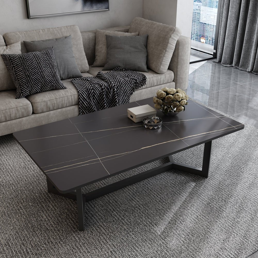 120x60cm Matte Grey Minimalist Slate Coffee Table | Marble Tea Table | Solid Metal Legs