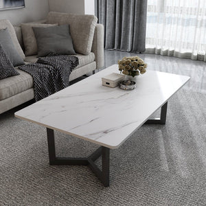 120x60cm Matte Grey Minimalist Slate Coffee Table | Marble Tea Table | Solid Metal Legs