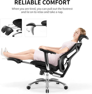 Sihoo Ergonomic Office Chair V1 | 4D Adjustable High-Back | Breathable with Footrest and Lumbar Support | Grey