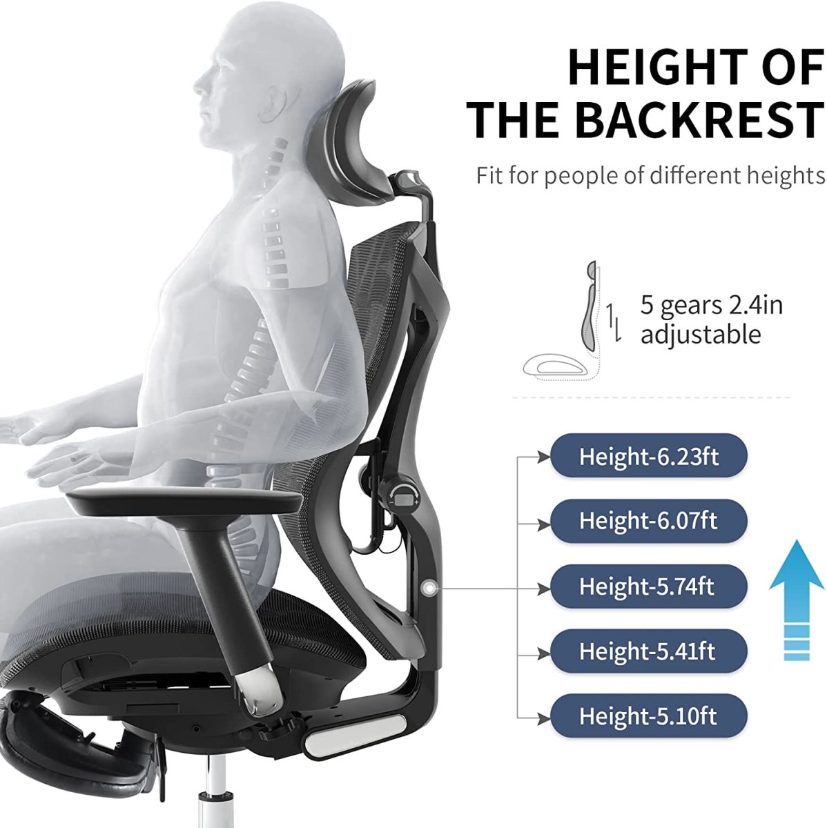 Sihoo Ergonomic Office Chair V1 | 4D Adjustable High-Back | Breathable with Footrest and Lumbar Support | Grey