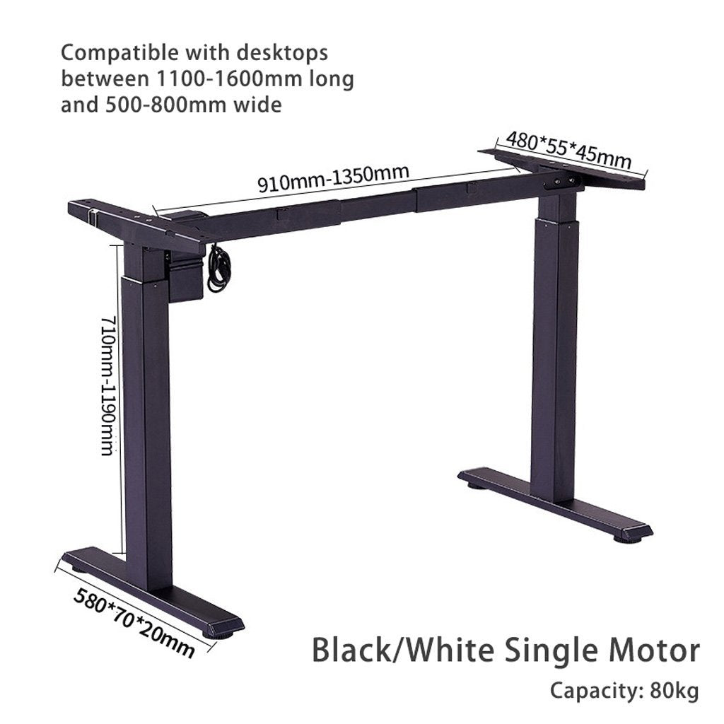 140cm Standing Desk | Height Adjustable | Sit Stand Motorised | Grey Single Motor Frame | Black Top