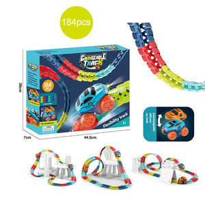Changeable Track In The Dark Track with LED Light-Up Race Car | Flexible Track Toy | 184